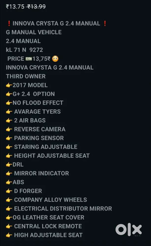 Toyota Innova Crysta 2017 Diesel 150000 Km Driven