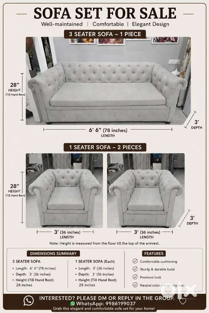 Sofa Set (3 seater + 2 single seater)