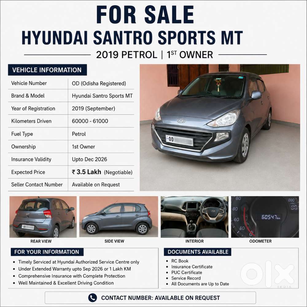 Hyundai Santro Sports Mt 2019  1st Owner  Excellent Condition