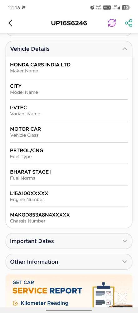 Honda City 2008  Petrol + Cng  Power
