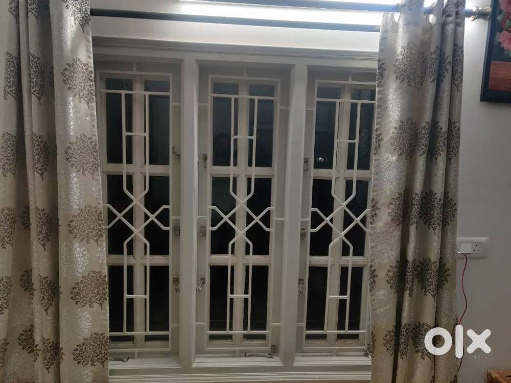 Seasoned pure burma Teak wood window - 3 panel -  with beautiful grill