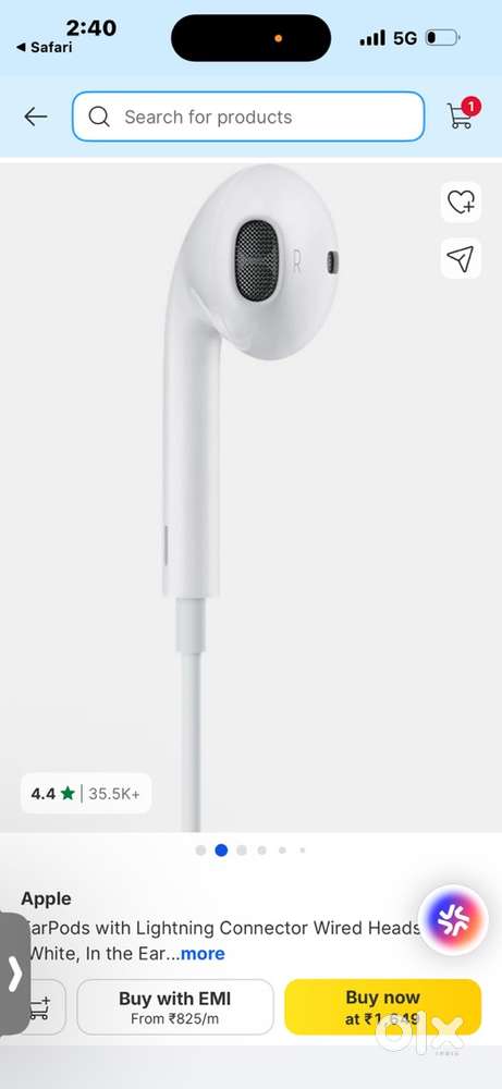 I phone lightning type earphone