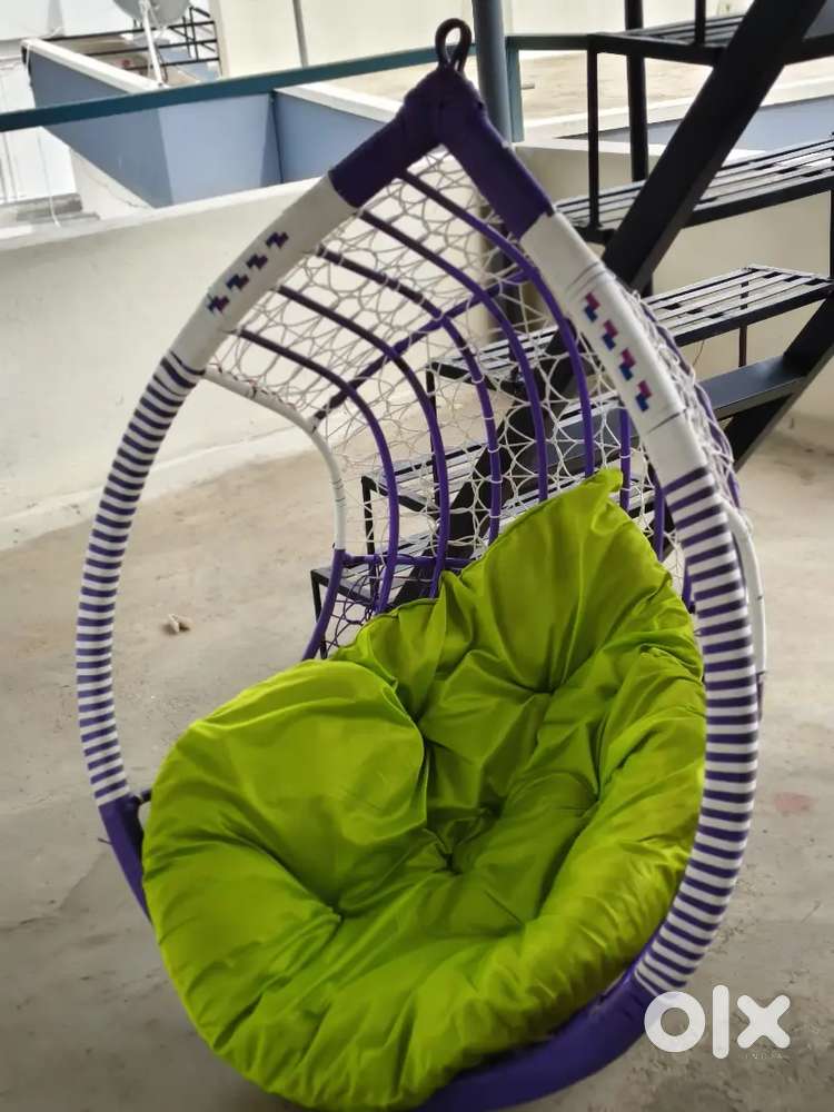 Luxury Hanging Egg Swing Chair With Soft Cushion - Purple and Green