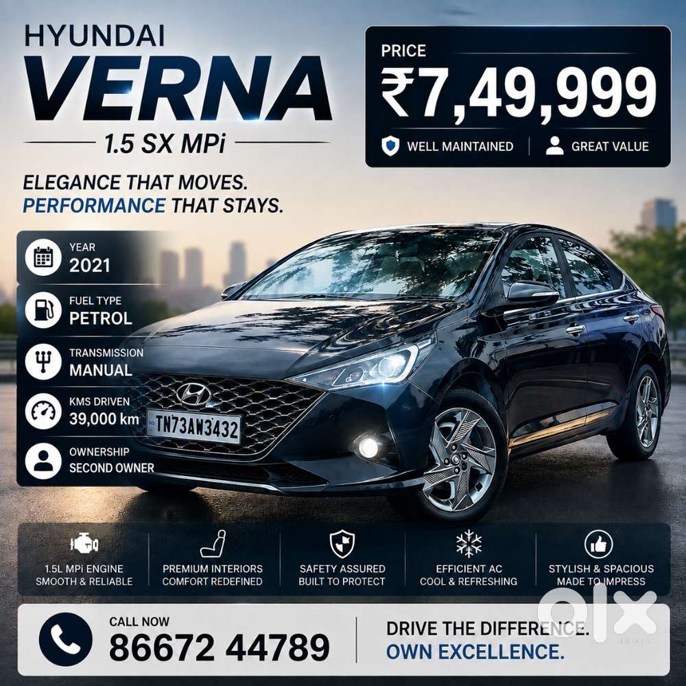 Hyundai Verna 1.5 Sx Mpi 2021 Petrol Manual Second Owner