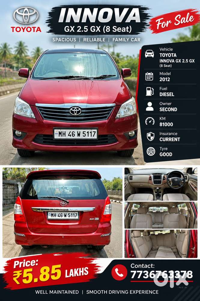 Toyota Innova 2.5 Gx 8 Str Bs-iii, 2012, Diesel