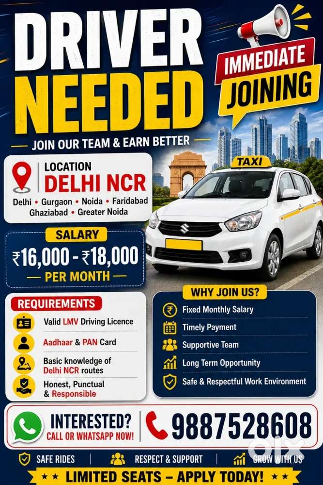 Driver required for Gurgaon to Delhi Employee Transport
