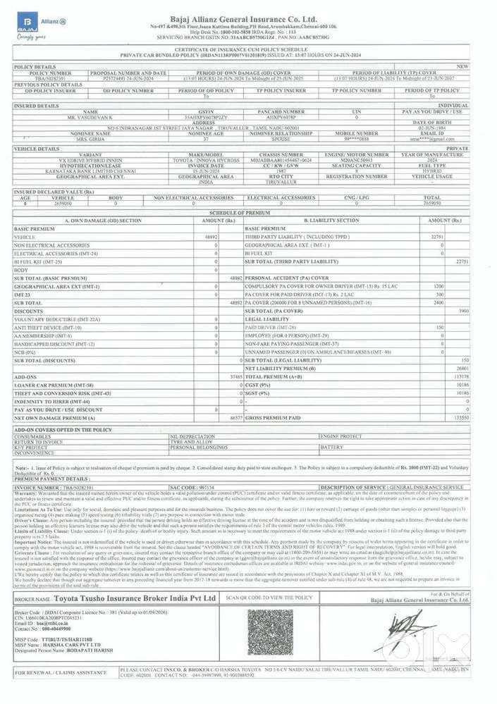 Toyota Innova Hycross 2024 Ev With Petrol Well Maintained