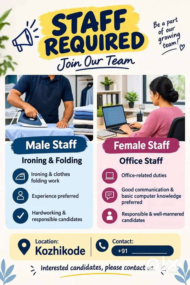 Office staff  female and Ironing and folding male