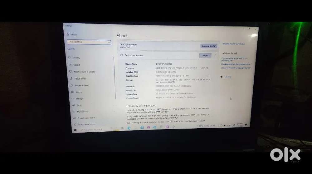 4gb ram, 240gb ssd, 500 hard disk, 494gb graphic card