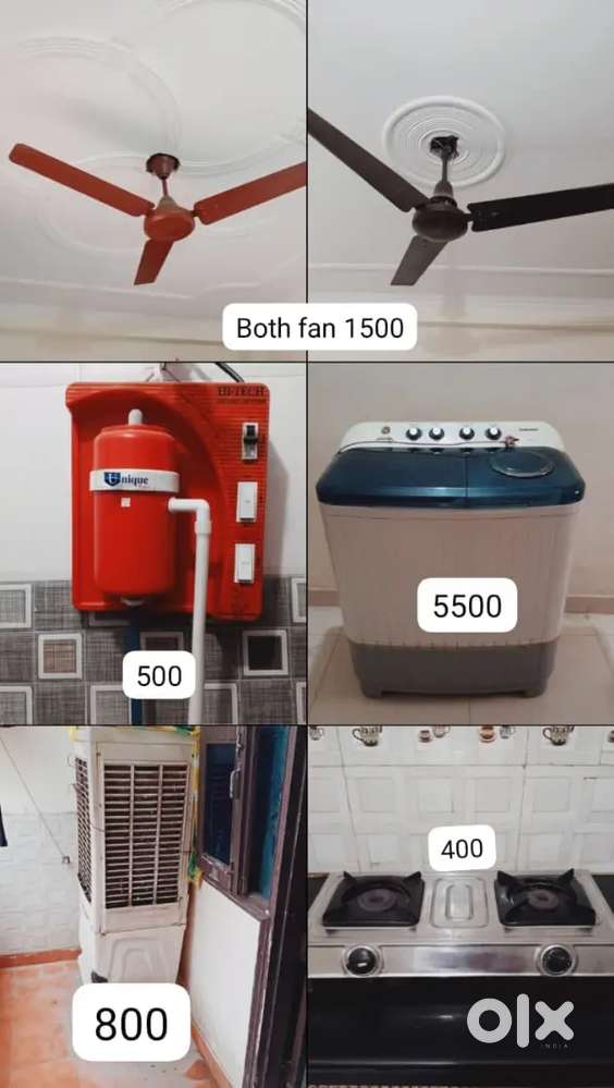 2fan , geyser, washing machine,cooler ,gas