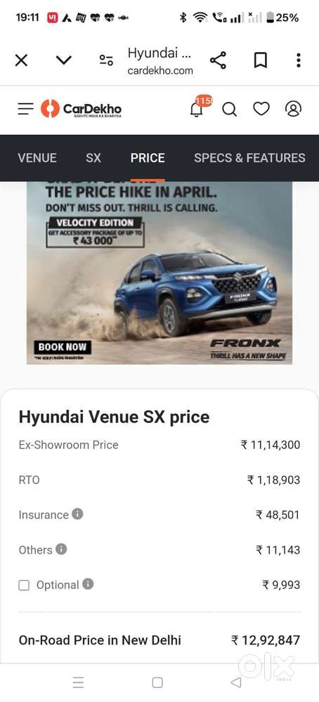 Hyundai Venue Sx, 2023, Petrol