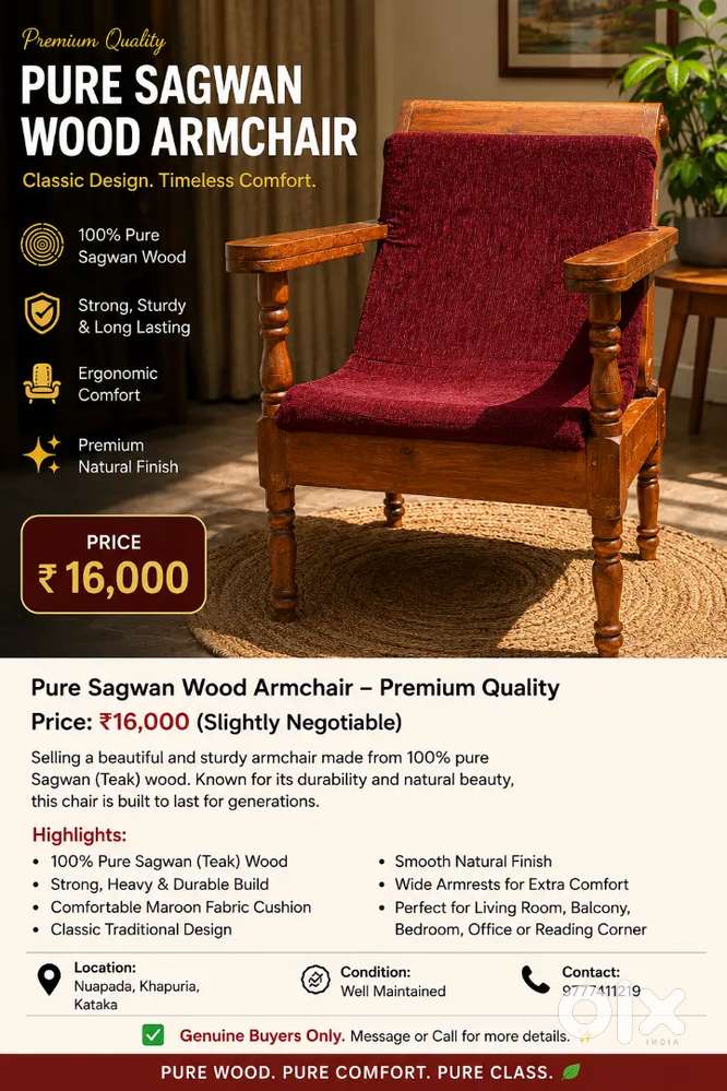 Premium pure sagwan wood armchair