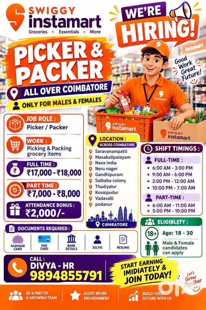 Picker, packer & loader, unloader@coimbatore