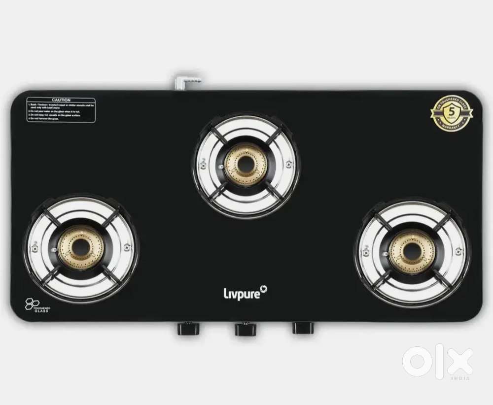 livepure 3 Burnners Gas Stove 6mm toughened glass Brass Burnners New