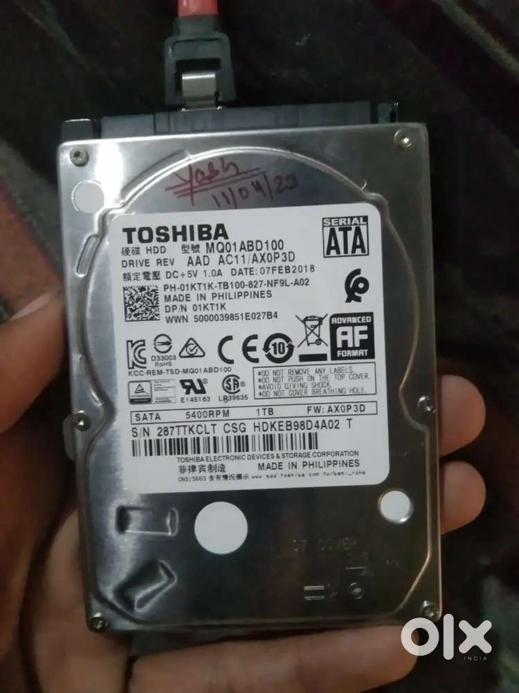 Toshiba 1TB Laptop Hard Drive 5400 RPM SATA Perfect Working