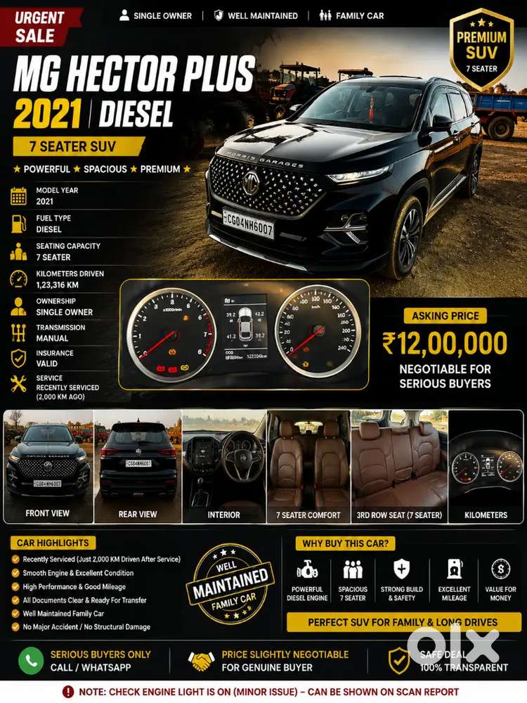 Mg Hector Plus Diesel  Well Maintained  7 Seaterurgent Sale