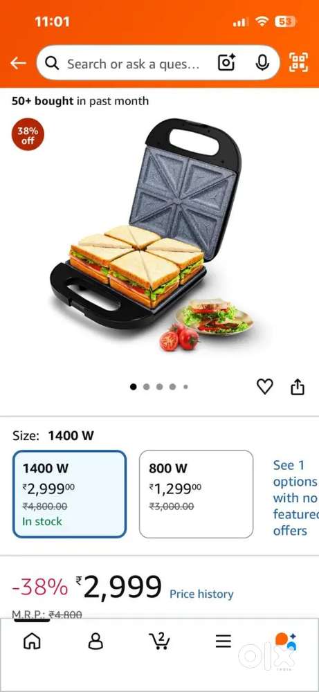 Sandwich maker wipro 1400watt