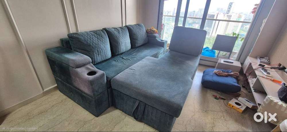 3 +1 L shaped sofa cum bed with lounger storage