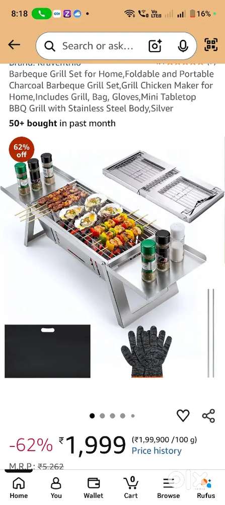 Barbeque Grill Set for Home, Foldable and Portable Charcoal Barbeque G