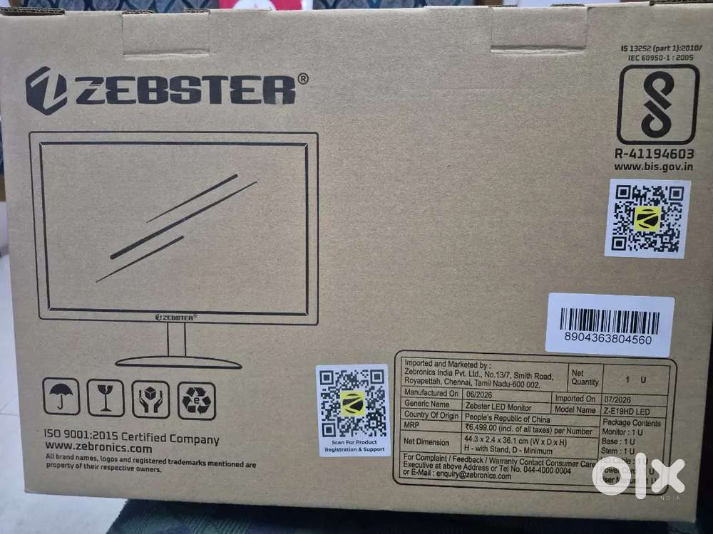 NEW ZEBSTER 19INCH LED MONITOR Z-V/E19HDLED