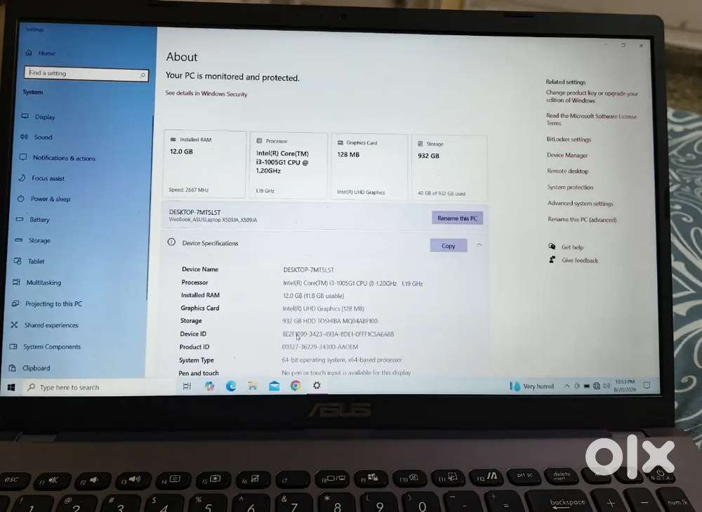 ASUS VivoBook 15 X509JA  Core i3  12GB RAM  1TB HDD