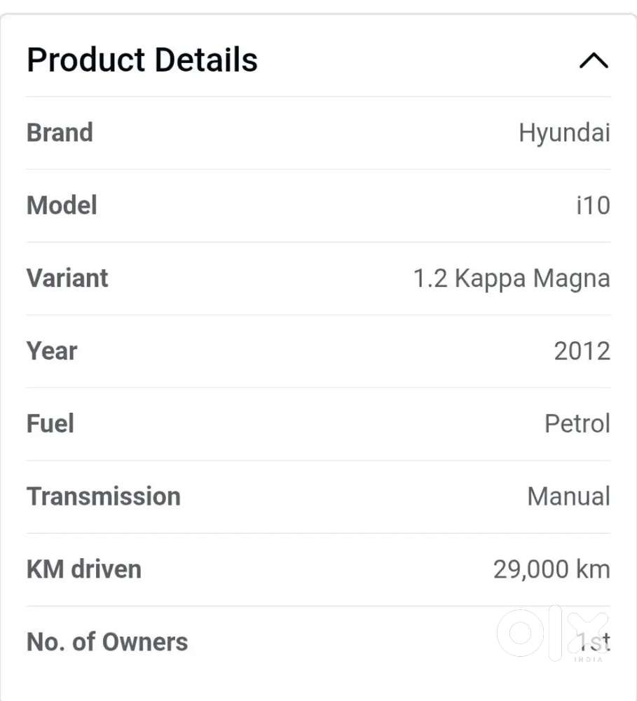 Hyundai I10 Kappa 2012 Petrol Condition Car