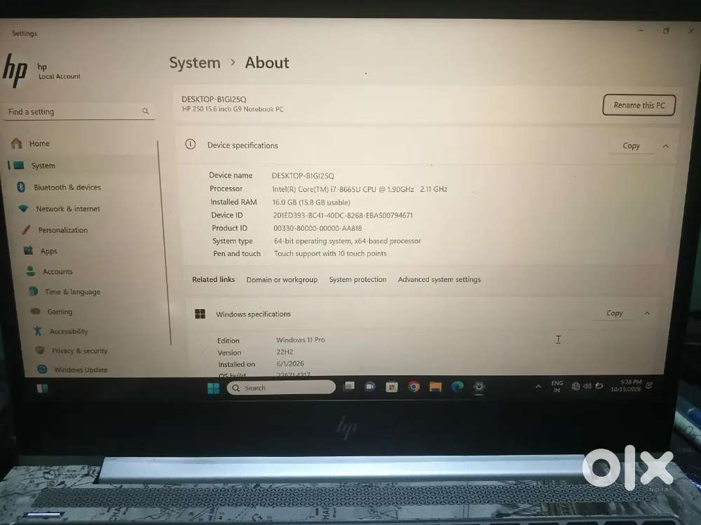 Hp laptop i7 16gb RAM, 512 SSD SCREEN TOUCH LAPTOP