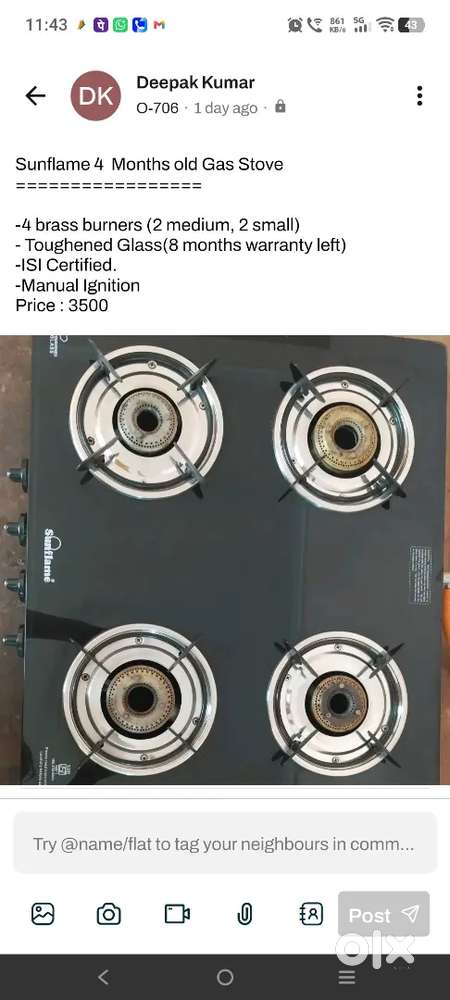 Suntlame 4 Months old Gas Stove