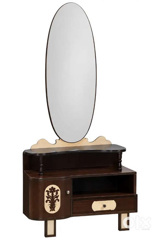 Vintage Wooden Dressing Table with Large Oval Mirror &ndash;