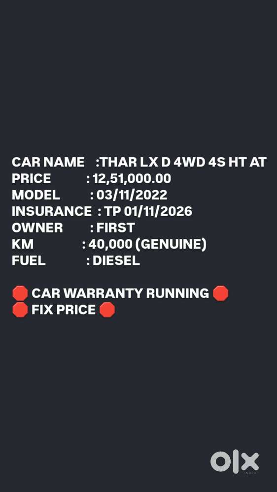 Mahindra Thar Lx 4x4 Hardtop, 2022, Diesel