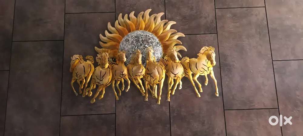 7 Running Horses with Sun - Metal Wall Decor, with LED