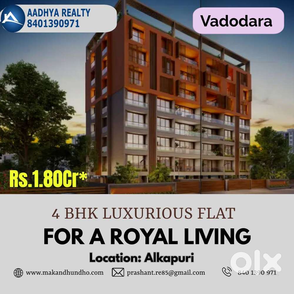 4BHK Luxious flat for sale Alkapuri Vadodara Rs.1.80Cr* For Sale Houses & Apartments