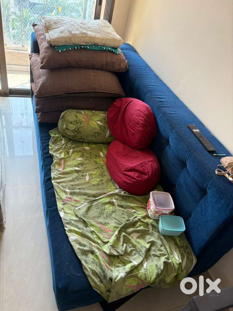 Blue Fabric Sofa Cum Bed | Comfortable & Space Saving | Good Condition