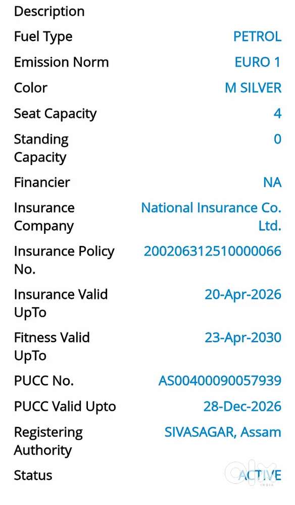 Maruti Suzuki 800 2001 Valid Upto 2030