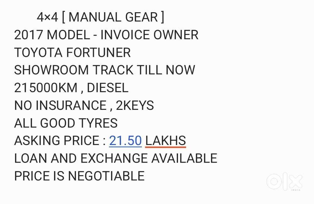 Toyota Fortuner 3.0 4x4 Manual, 2017, Diesel