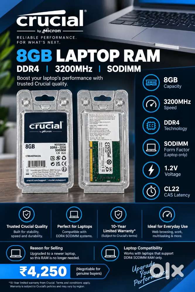 Crucial 8GB DDR4 3200MHz Laptop

RAM | SODIMM