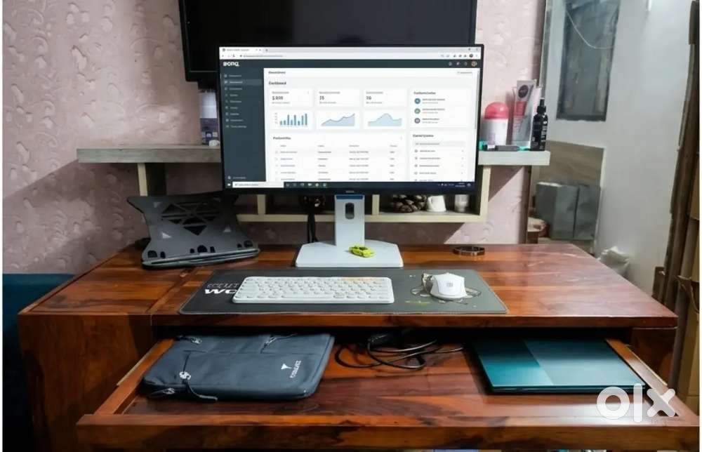 Ergonomic Workstation Setup: Solid Wood Desk | BenQ GW2790TC Monitor