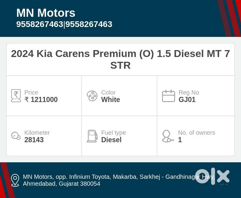 Kia Carens G 1.5 6mt Premium (o) 7-seater, 2024, Diesel