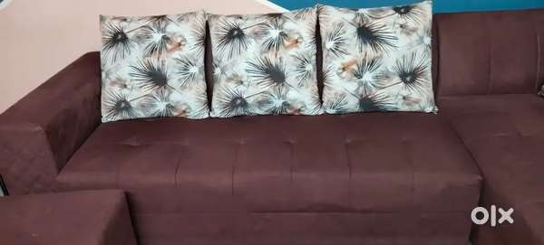 L shape Sofa set with 2 Puffy