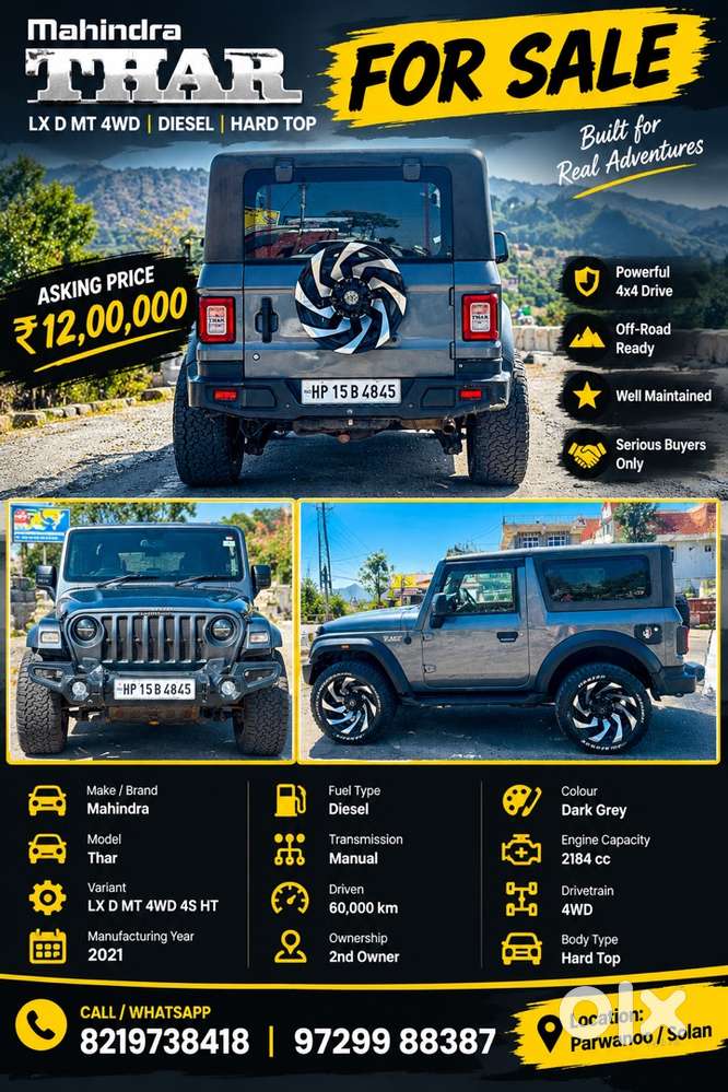 2021 Mahindra Thar Lx 4wd Diesel Manual Hard Top | 59,383 Km