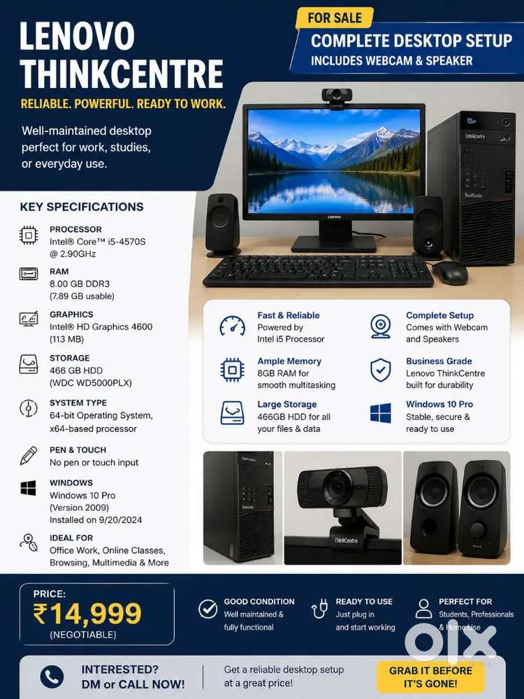 Selling my rarely used Lenovo think center desktop with compact cpu i5
