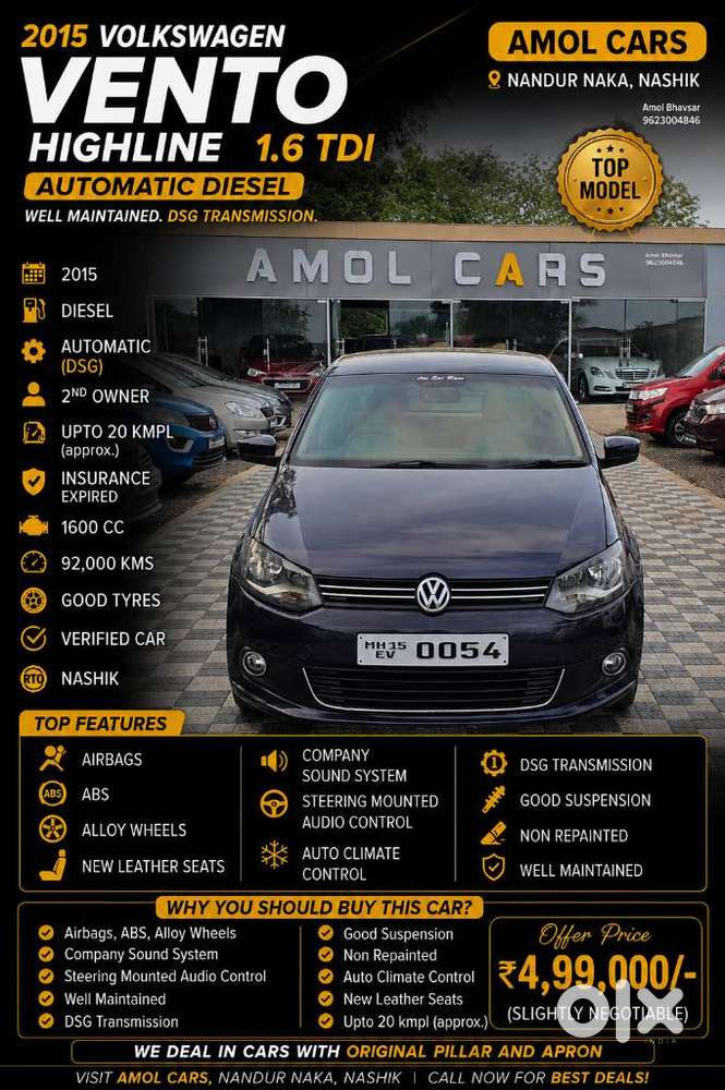 Volkswagen Vento 1.5l Tdi Highline Plus At Diesel, 2015, Diesel