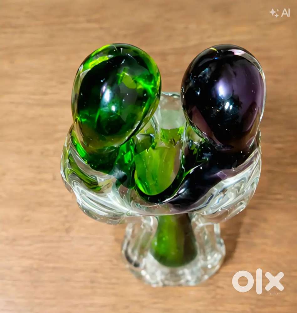 Vintage Sommerso Art Glass Sculpture Vase &ndash; Purple & Emerald Green