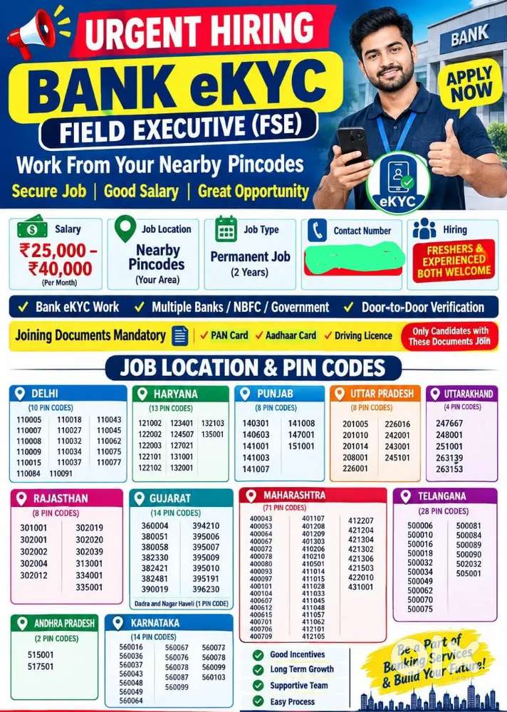 BANK E-KYC WORKING JOBS (NEW DELHI)