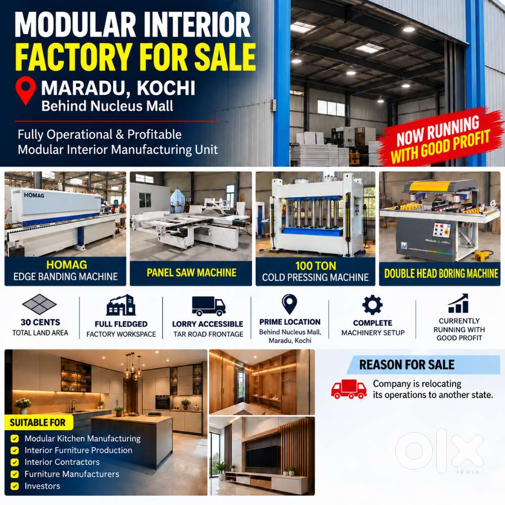 MODULAR INTERIOR FACTORY FOR SALE WITH COMPLETE MACHINERY SETUP
