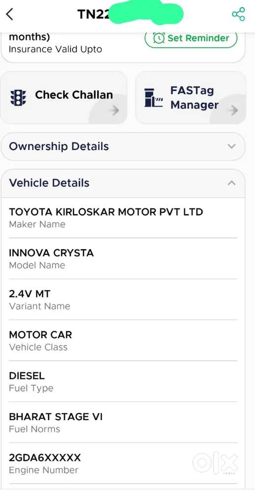 Toyota Innova Crysta 2022 Diesel 175000 Km Driven