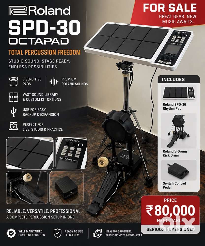 Roland SPD-30 Octapad + V-Drums Kick KD-9 | ₹80,000