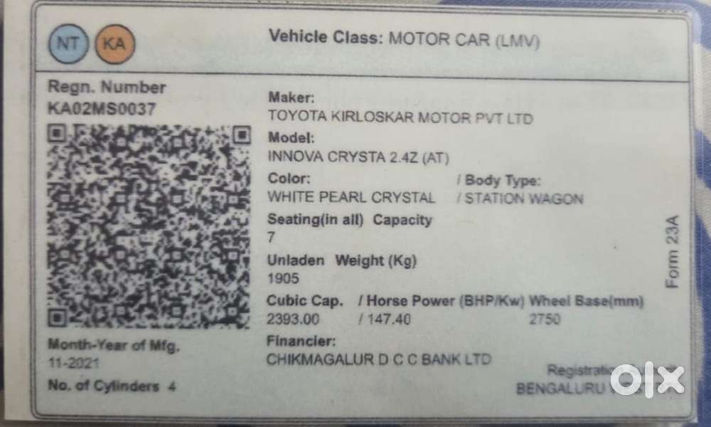 Toyota Innova Crysta 2.4 Z 7 Str, 2021, Diesel