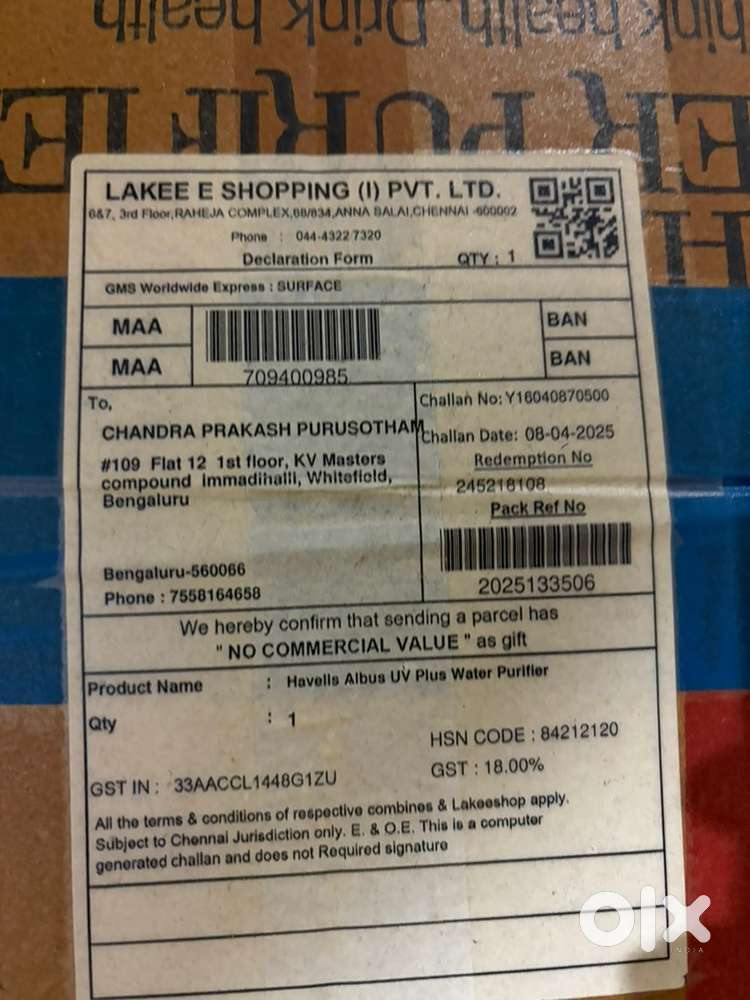 Havells Albus UV plus box piece not opened