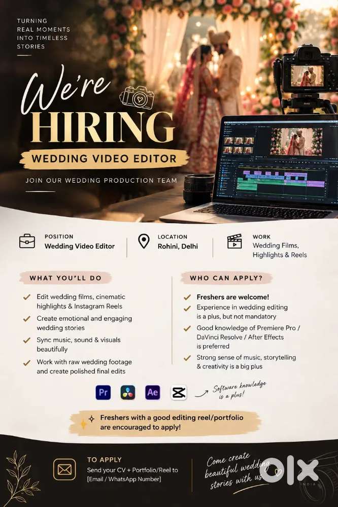 WE are HIRING &full time; WEDDING VIDEO EDITOR